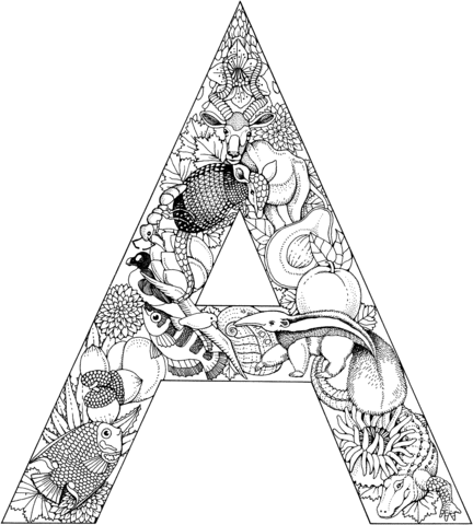 Letter A With Animals Coloring Page